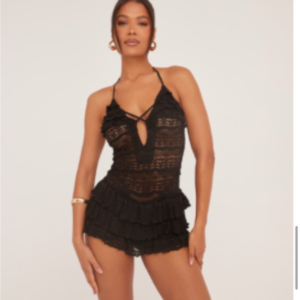 Black Lace Ruffle Romper